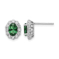 Sterling Silver Rhod-plated Polished Green & White CZ Oval Post Earrings