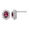 Sterling Silver Rhodium-plated Red & White CZ Oval Post Earrings