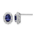 Sterling Silver Rhodium-plated Polished Blue & White CZ Oval Post Earrings