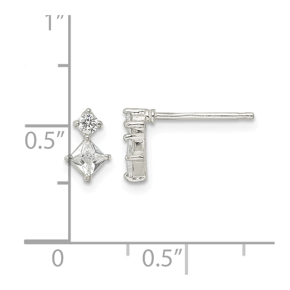 Sterling Silver Polished Two Square CZ Post Earrings