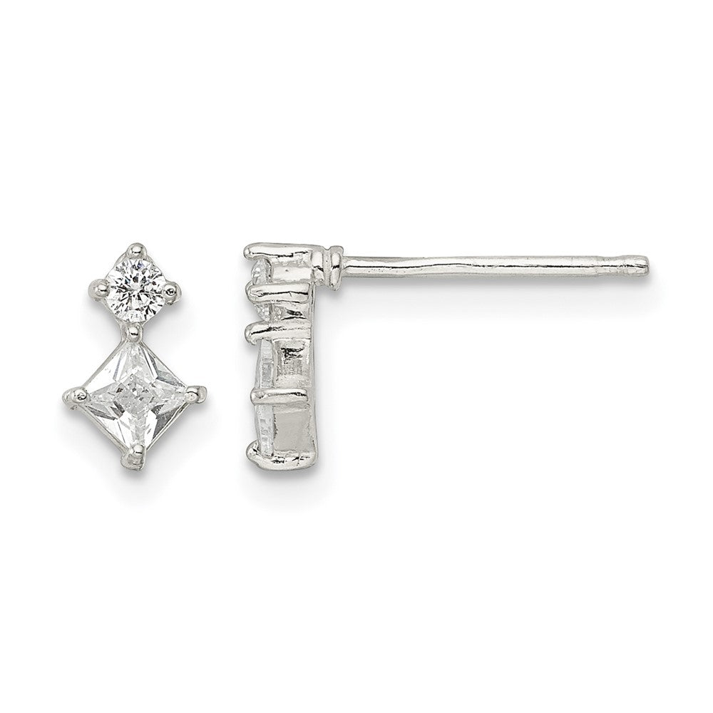 Sterling Silver Polished Two Square CZ Post Earrings
