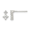 Sterling Silver Polished Two Square CZ Post Earrings