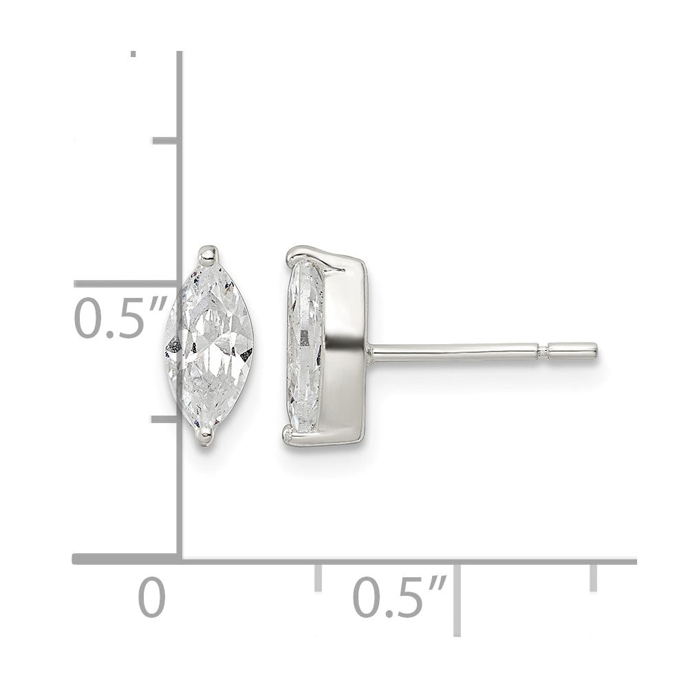 Sterling Silver Polished 9x4mm Marquise CZ Stud Earrings