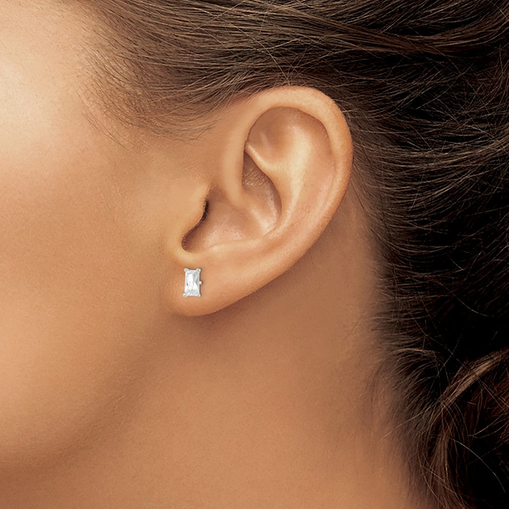 Sterling Silver Polished 6x3mm Emerald-shape CZ Stud Earrings