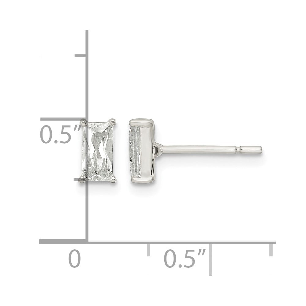 Sterling Silver Polished 6x3mm Emerald-shape CZ Stud Earrings