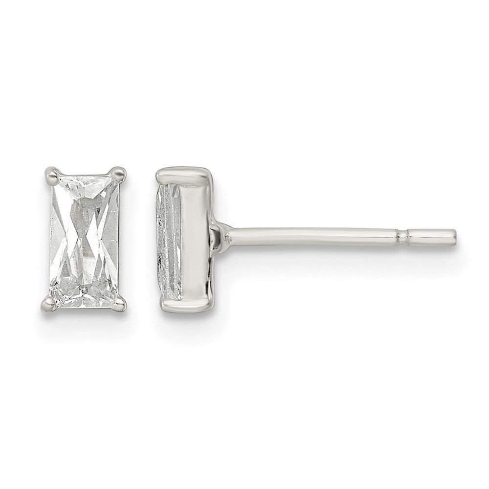 Sterling Silver Polished 6x3mm Emerald-shape CZ Stud Earrings