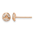 Sterling Silver Rose-tone Polished CZ Circle Post Earrings