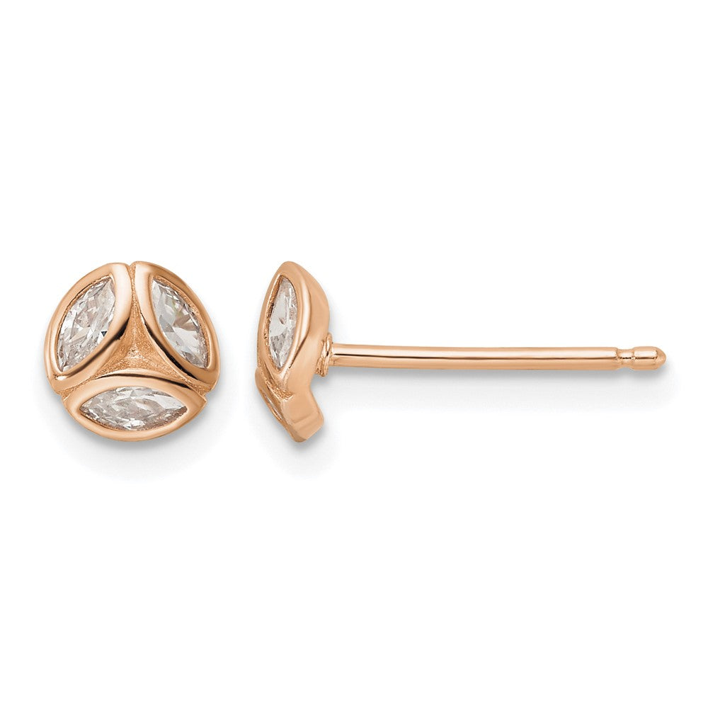 Sterling Silver Rose-tone Polished CZ Circle Post Earrings