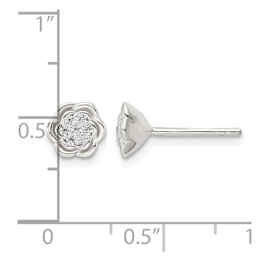 Sterling Silver Polished Floral CZ Post Earrings