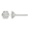 Sterling Silver Polished Floral CZ Post Earrings