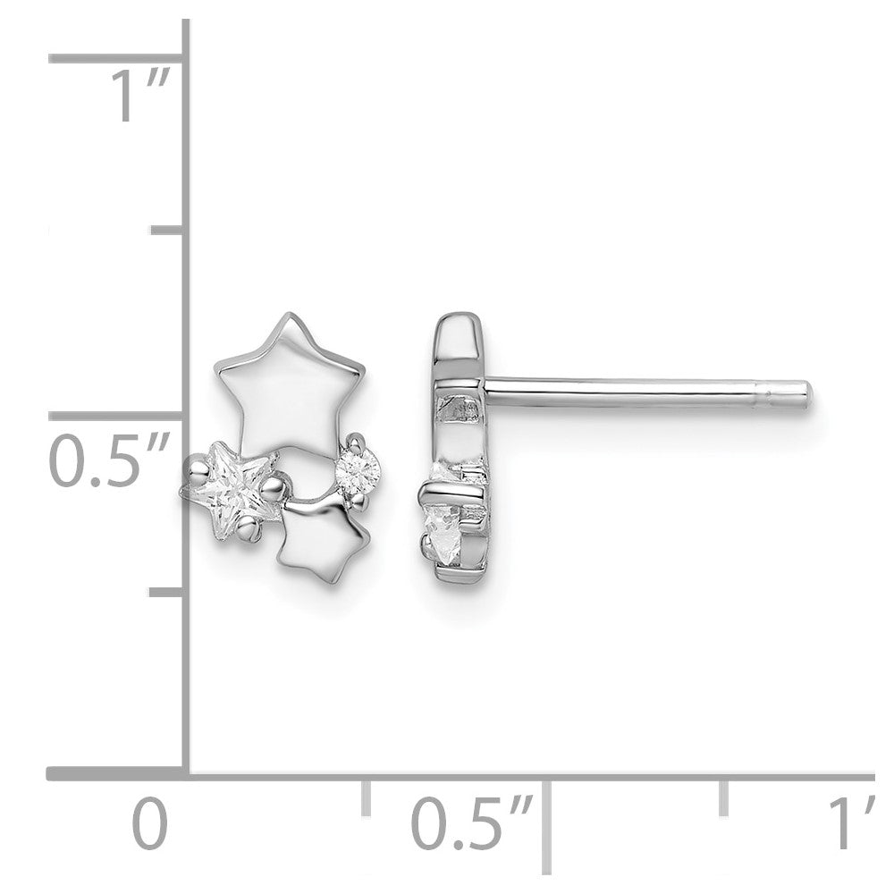Sterling Silver Rhodium-plated Polished CZ Stars Post Earrings