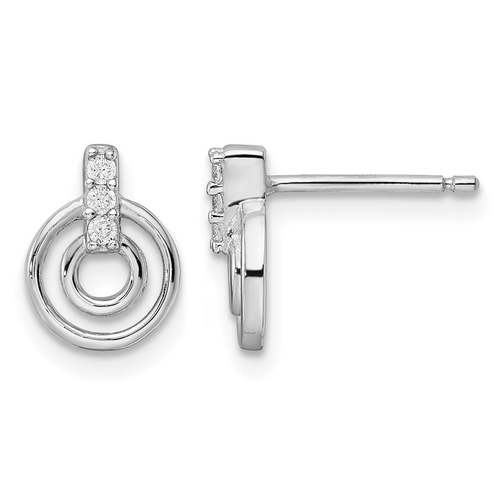 Sterling Silver Rhodium-plated Polished CZ Circles Post Earrings