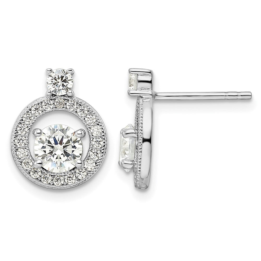 Sterling Silver Rhodium-plated Polished CZ Halo Circle Post Earrings
