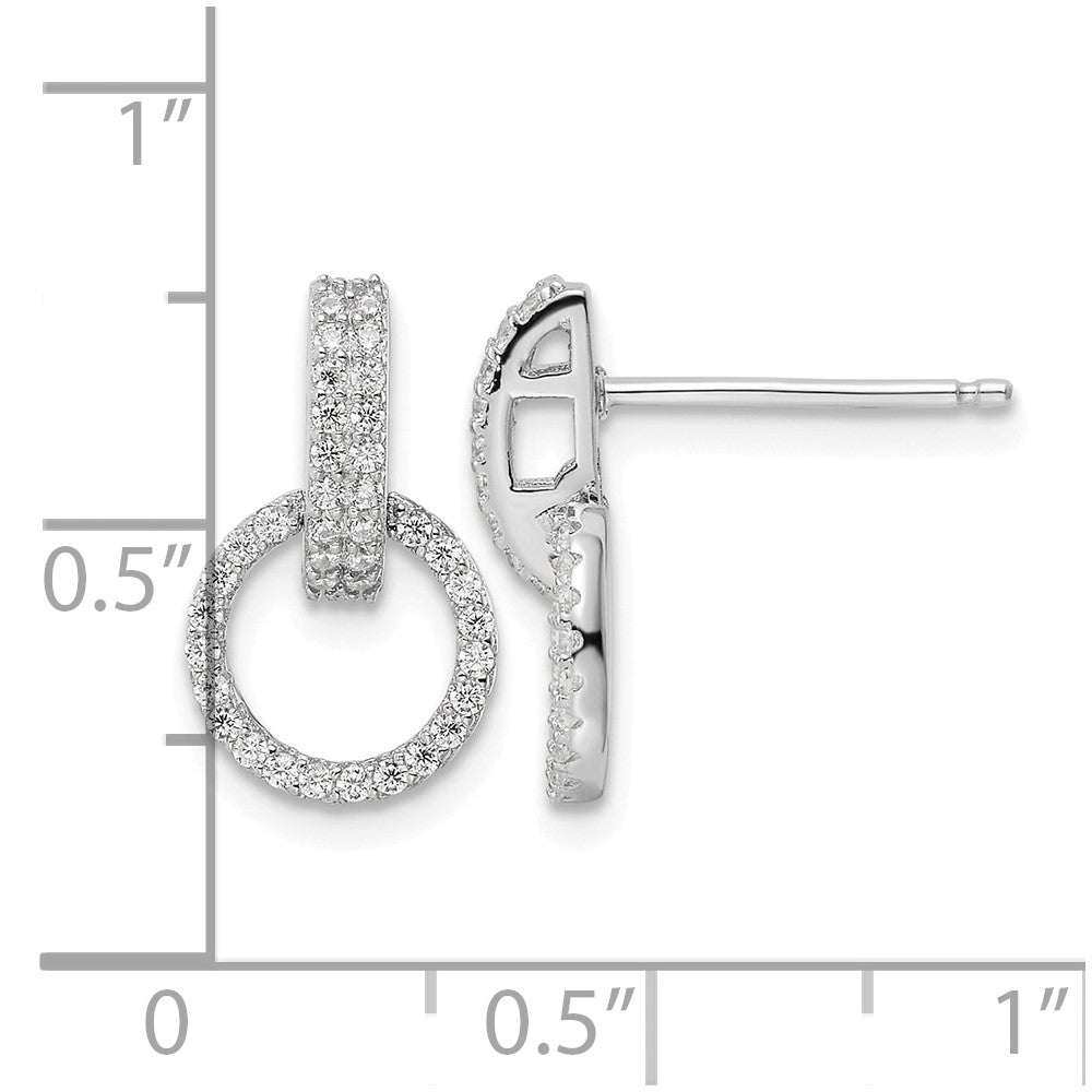 Sterling Silver Rhodium-plated Polished CZ Circle Post Dangle Earrings