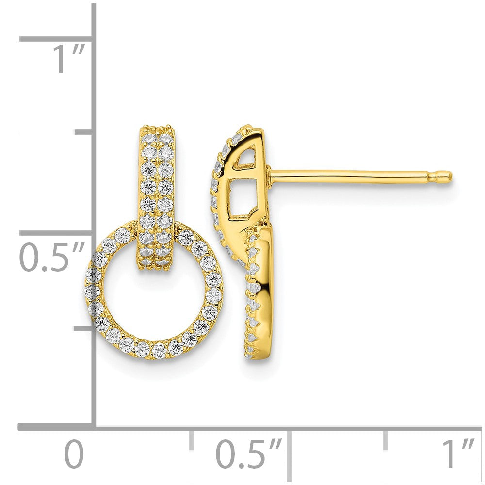 Sterling Silver Gold-tone Polished CZ Circle Post Dangle Earrings