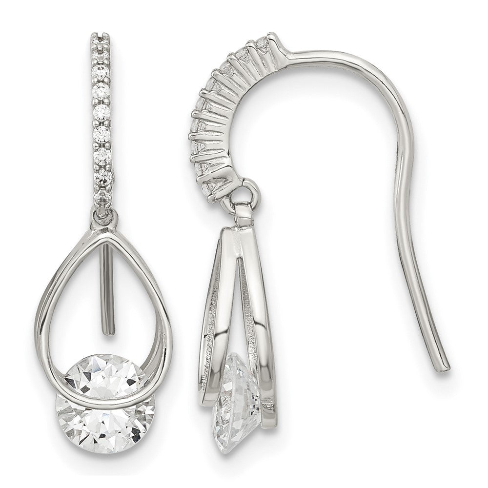 Sterling Silver Rhodium-plated Polished Fancy CZ Dangle Earrings