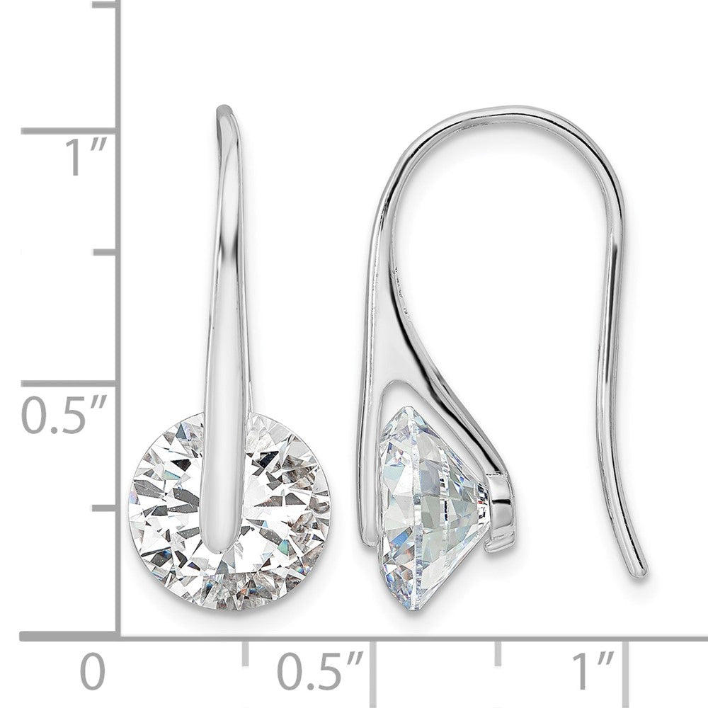 Sterling Silver Rhodium-plated Polished Round CZ Dangle Earrings