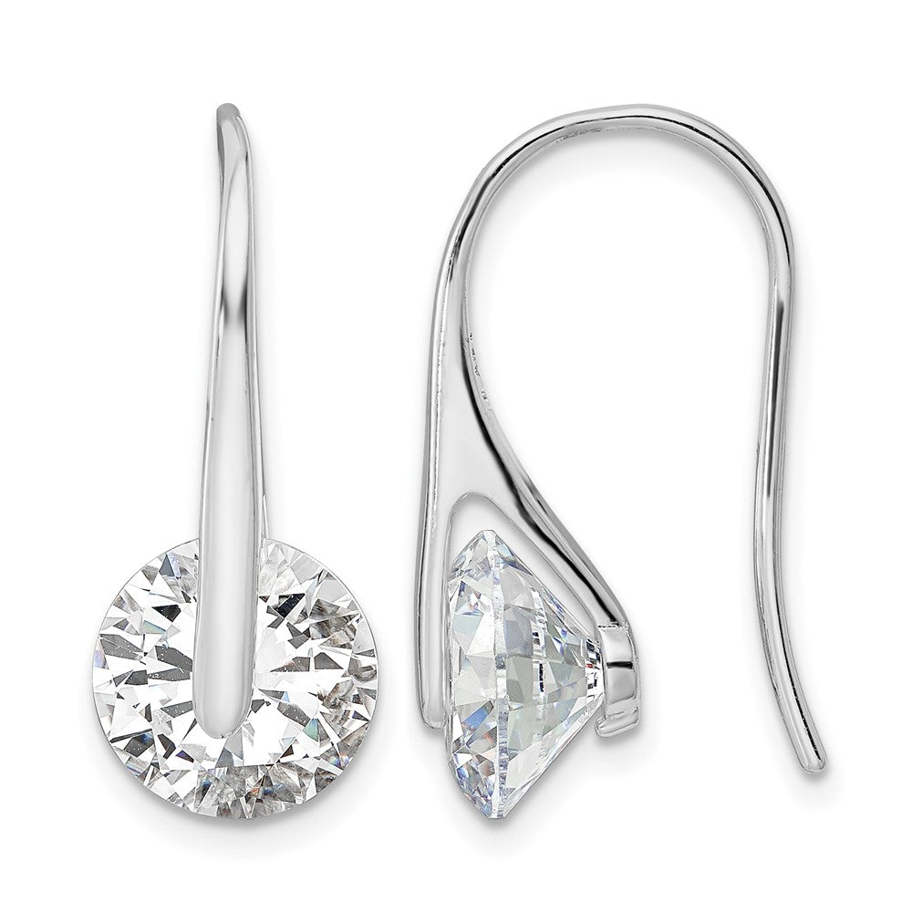 Sterling Silver Rhodium-plated Polished Round CZ Dangle Earrings