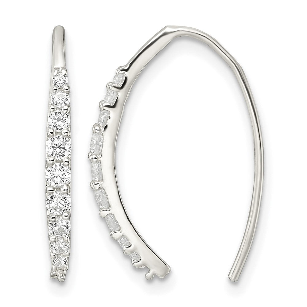 Sterling Silver Polished CZ Threader Earrings