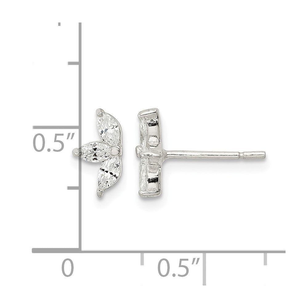 Sterling Silver Polished Marquise CZ Flower Post Earrings