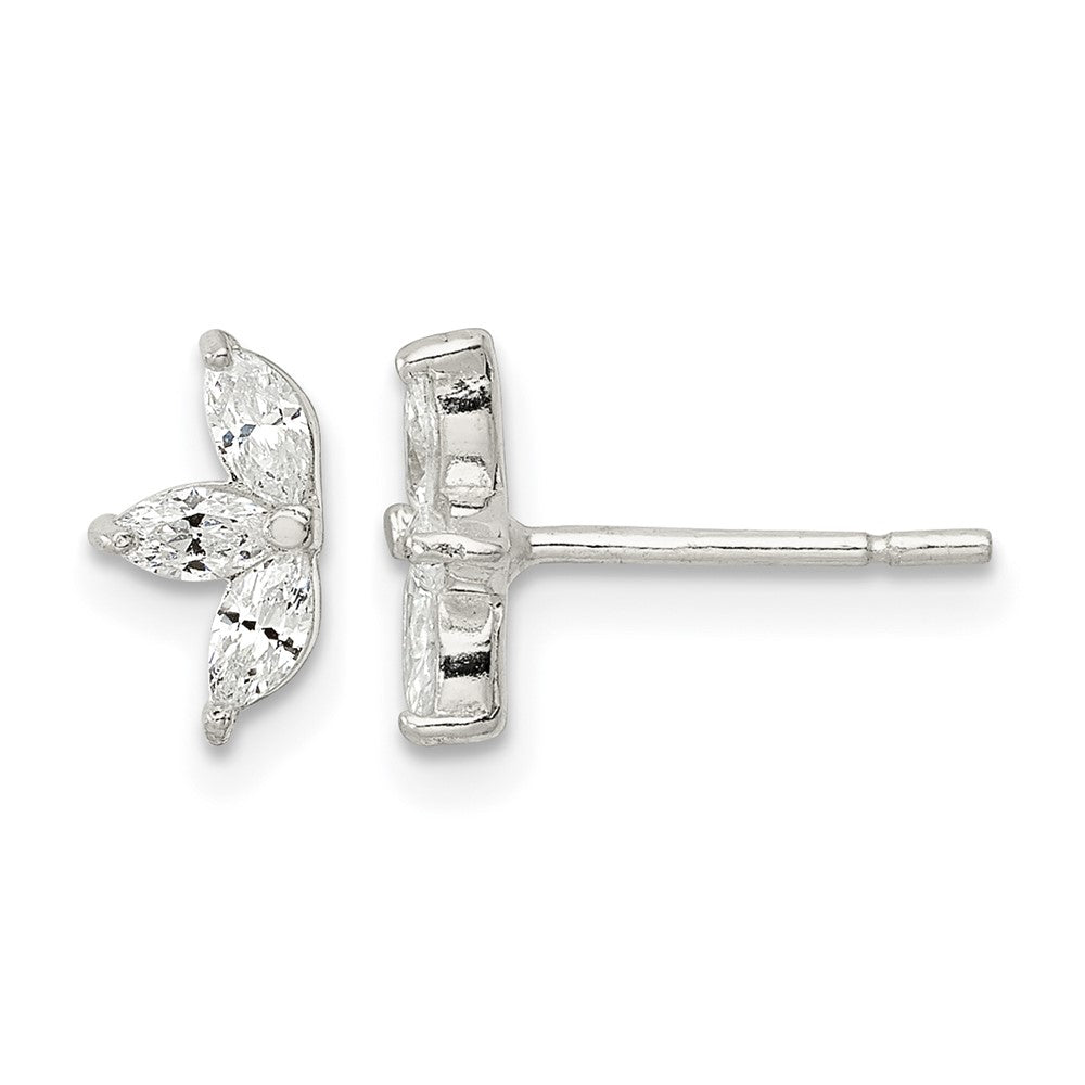Sterling Silver Polished Marquise CZ Flower Post Earrings