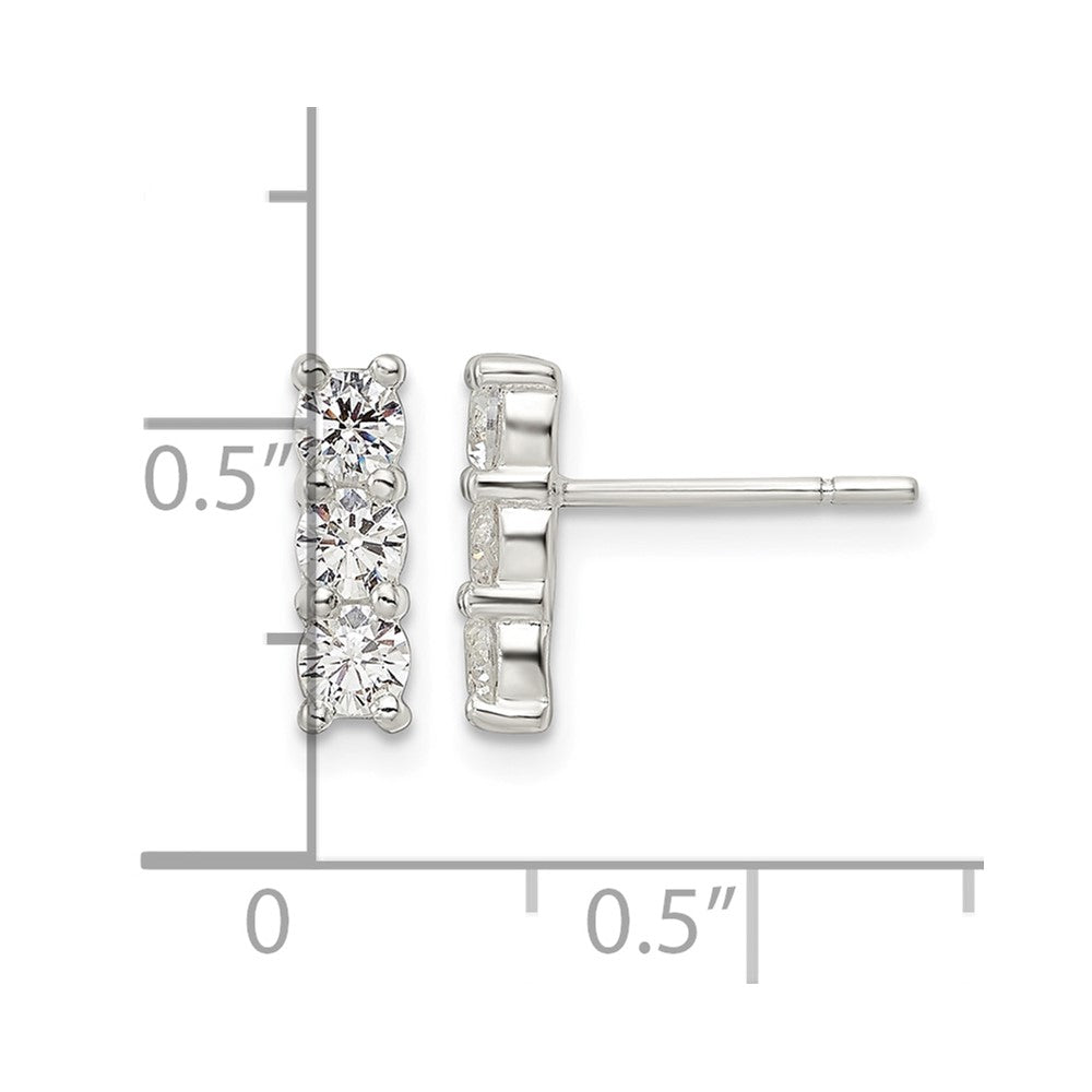 Sterling Silver Polished Three CZ Post Earrings