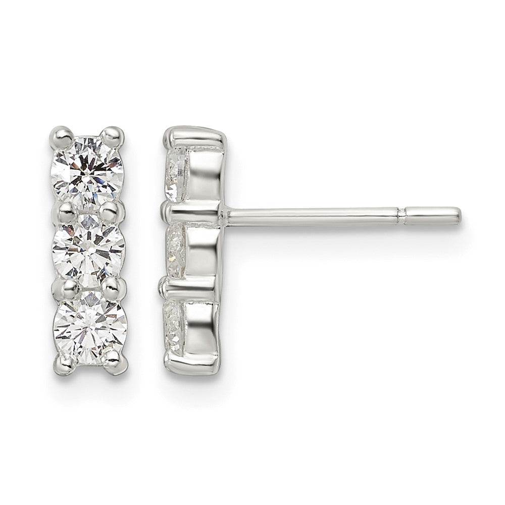 Sterling Silver Polished Three CZ Post Earrings