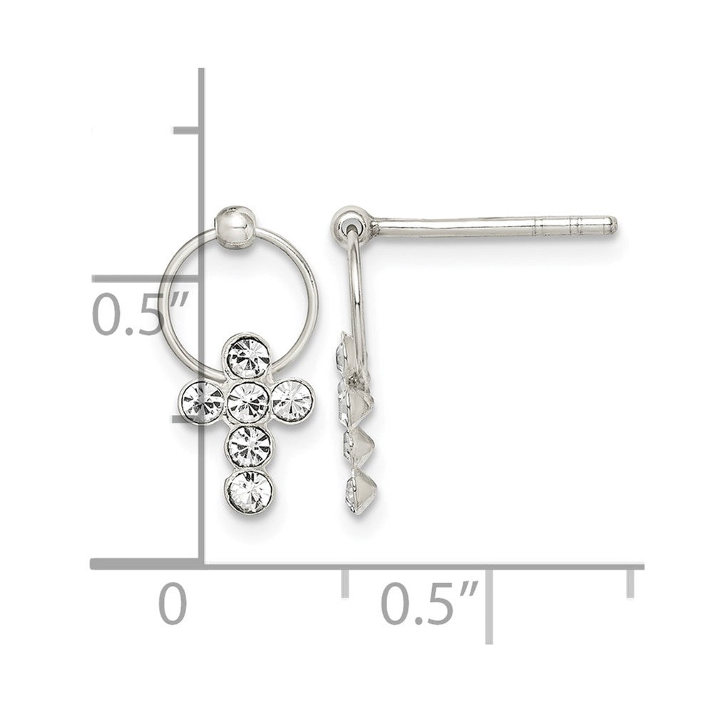 Sterling Silver Polished CZ Cross Circle Post Dangle Earrings