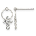 Sterling Silver Polished CZ Cross Circle Post Dangle Earrings