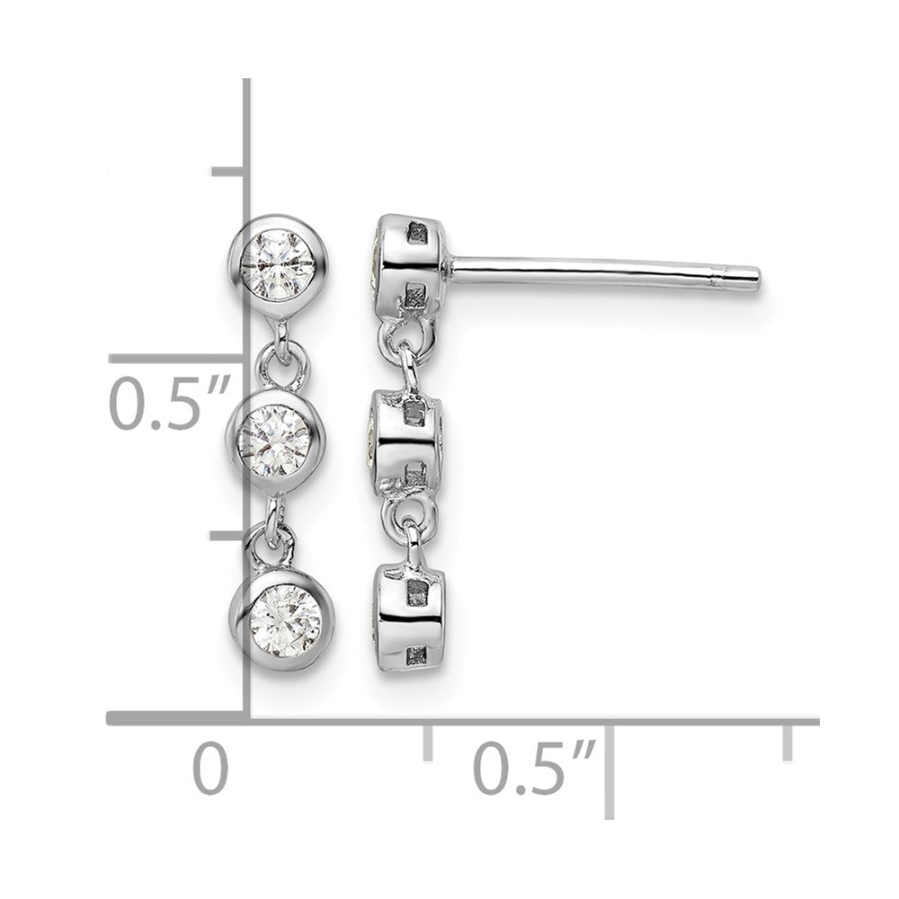 Sterling Silver Rhodium-plated Polished Three CZ Post Dangle Earrings