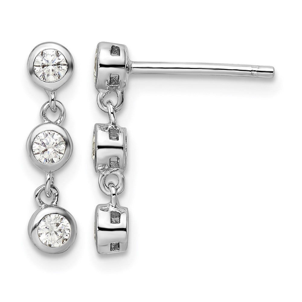 Sterling Silver Rhodium-plated Polished Three CZ Post Dangle Earrings