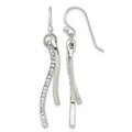 Sterling Silver Polished CZ Wavy Bar Dangle Shephard Hook Earrings