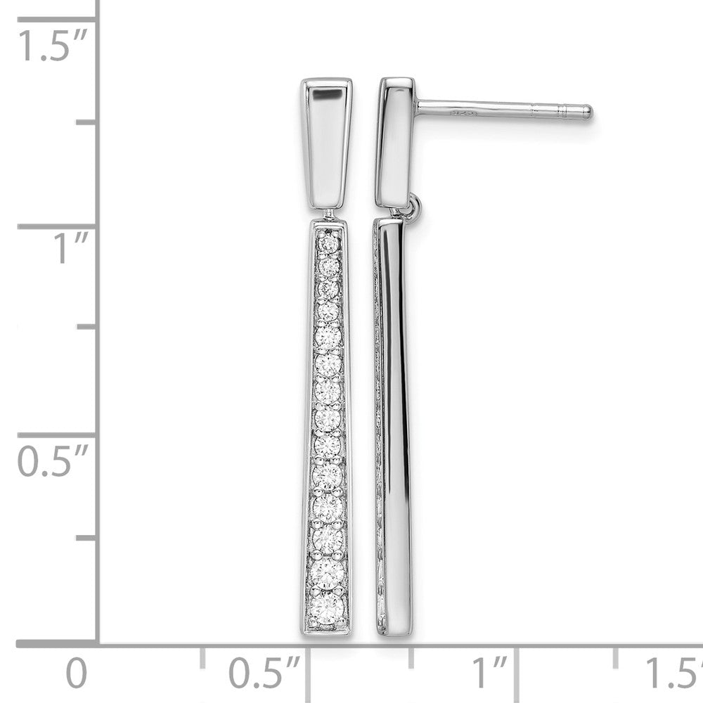 Sterling Silver Rhodium-plated Polished CZ Tapered Post Dangle Earrings