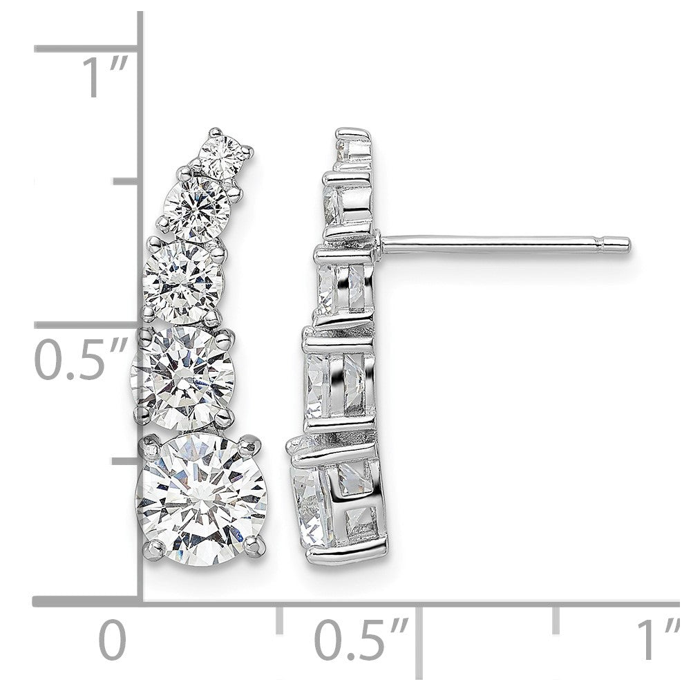 Sterling Silver Rhodium-plated Polished Graduated CZ Post Earrings