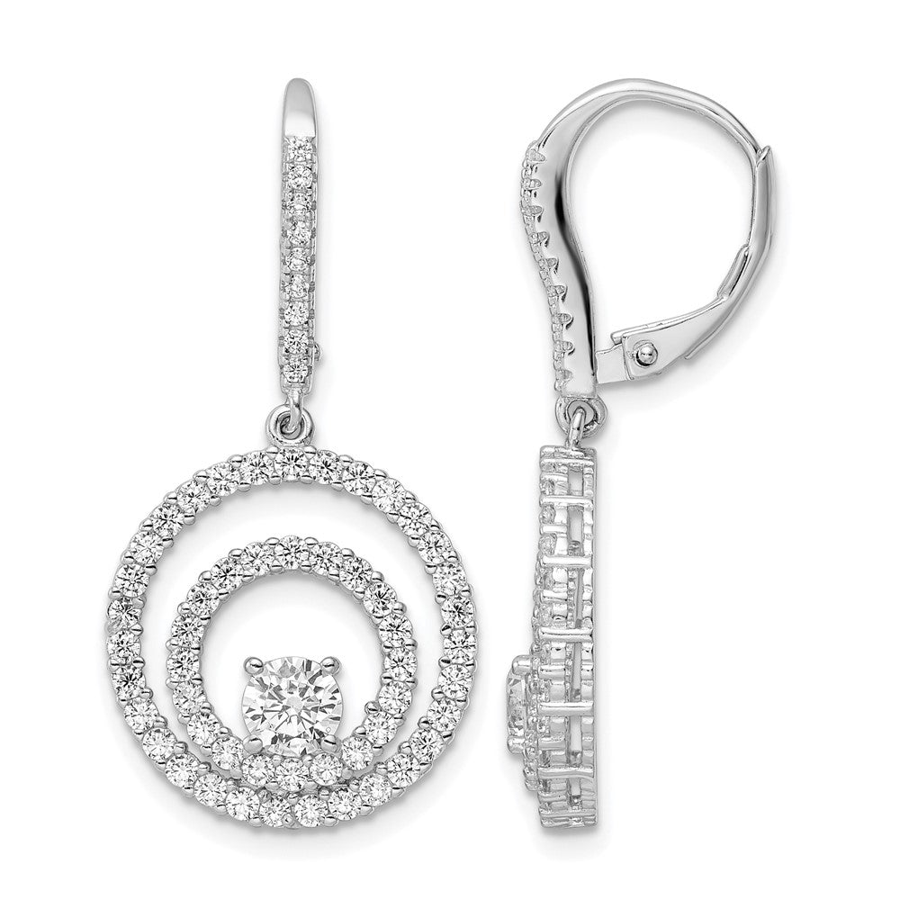 Sterling Silver Rhodium-plated Polished CZ Circles Leverback Earrings