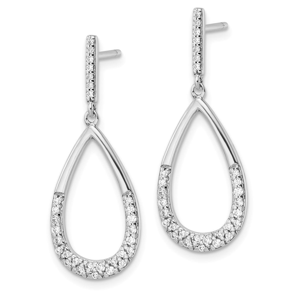 Sterling Silver Rhodium-plated Polished CZ Teardrop Dangle Post Earrings