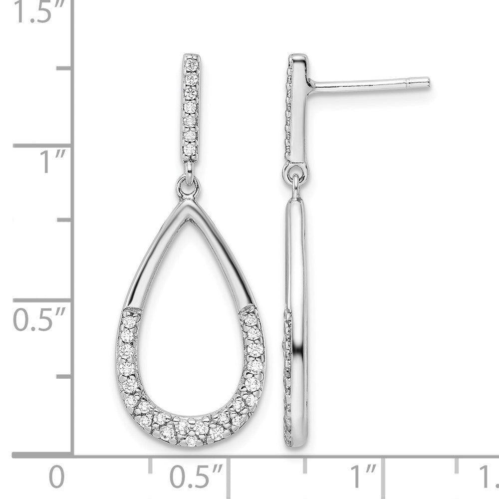 Sterling Silver Rhodium-plated Polished CZ Teardrop Dangle Post Earrings