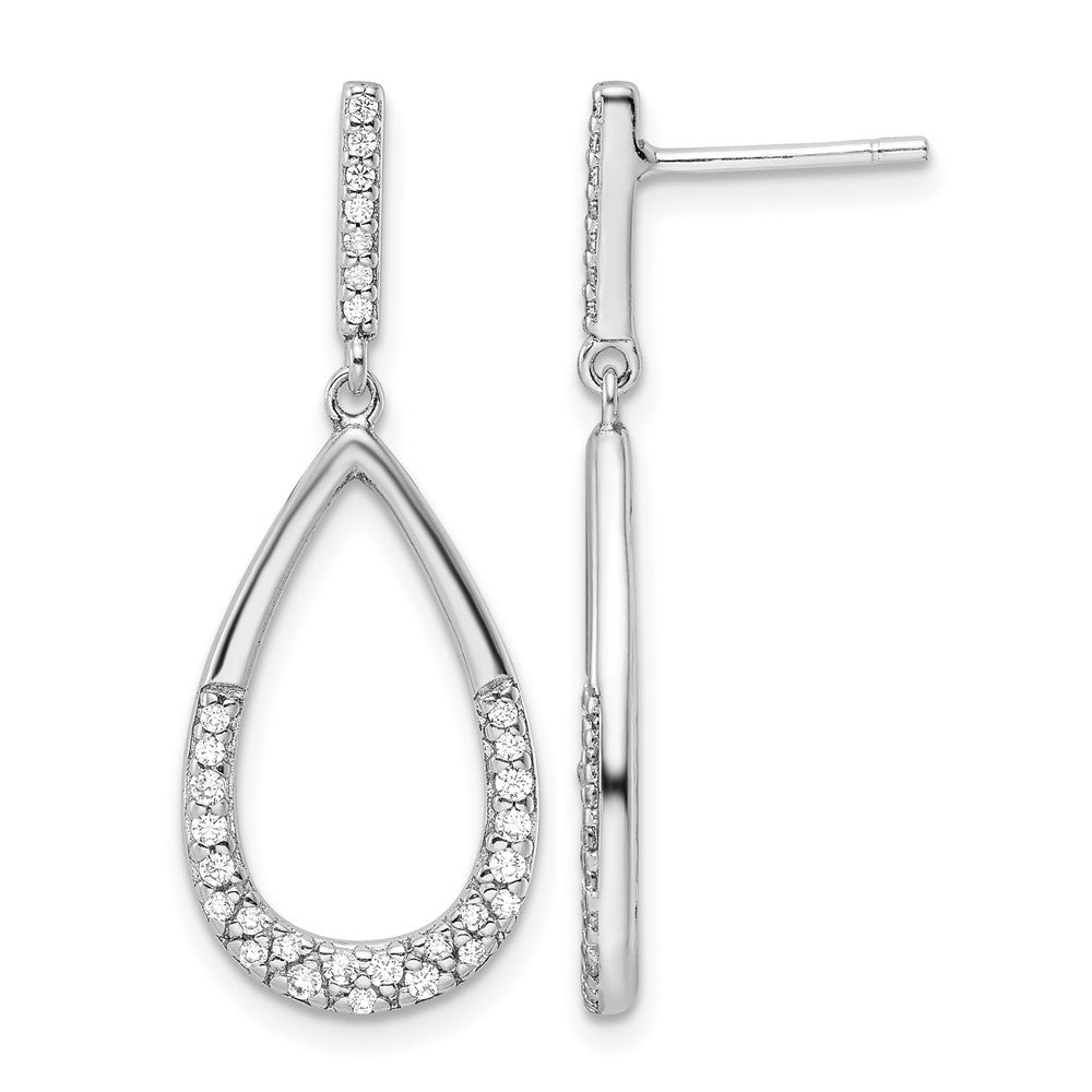 Sterling Silver Rhodium-plated Polished CZ Teardrop Dangle Post Earrings