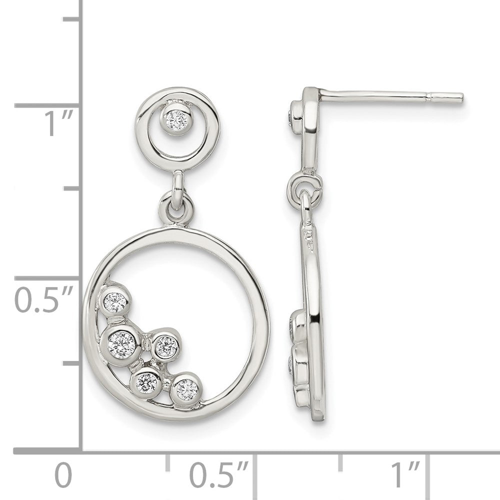 Sterling Silver Polished CZ Circle Dangle Post Earrings