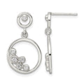 Sterling Silver Polished CZ Circle Dangle Post Earrings