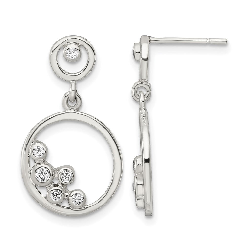 Sterling Silver Polished CZ Circle Dangle Post Earrings