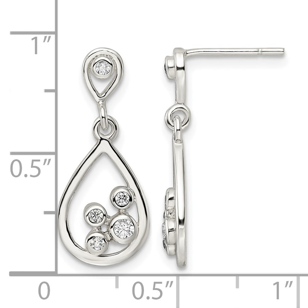 Sterling Silver Polished CZ Teardrop Dangle Post Earrings