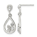 Sterling Silver Polished CZ Teardrop Dangle Post Earrings