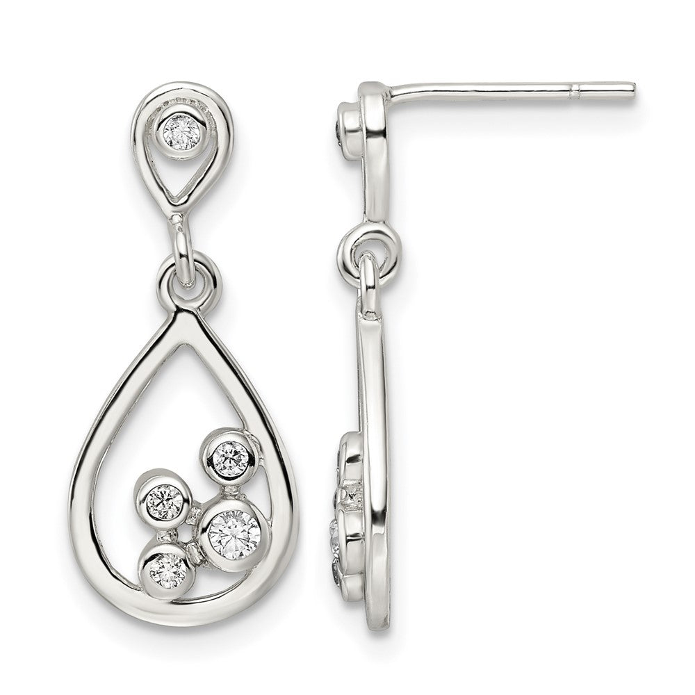 Sterling Silver Polished CZ Teardrop Dangle Post Earrings