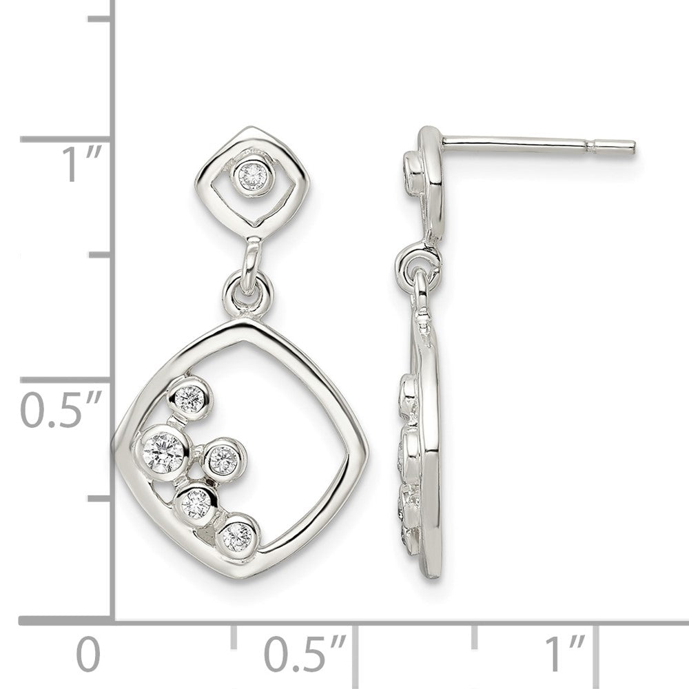 Sterling Silver Polished CZ Square Dangle Post Earrings