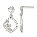 Sterling Silver Polished CZ Square Dangle Post Earrings