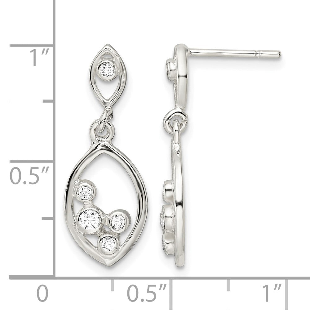 Sterling Silver Polished CZ Oval Dangle Post Earrings