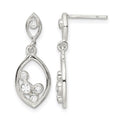 Sterling Silver Polished CZ Oval Dangle Post Earrings