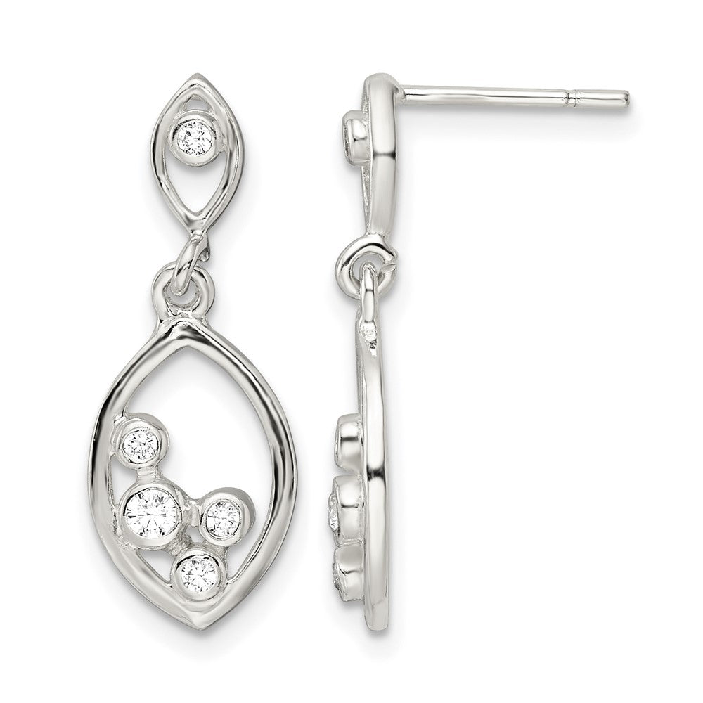 Sterling Silver Polished CZ Oval Dangle Post Earrings