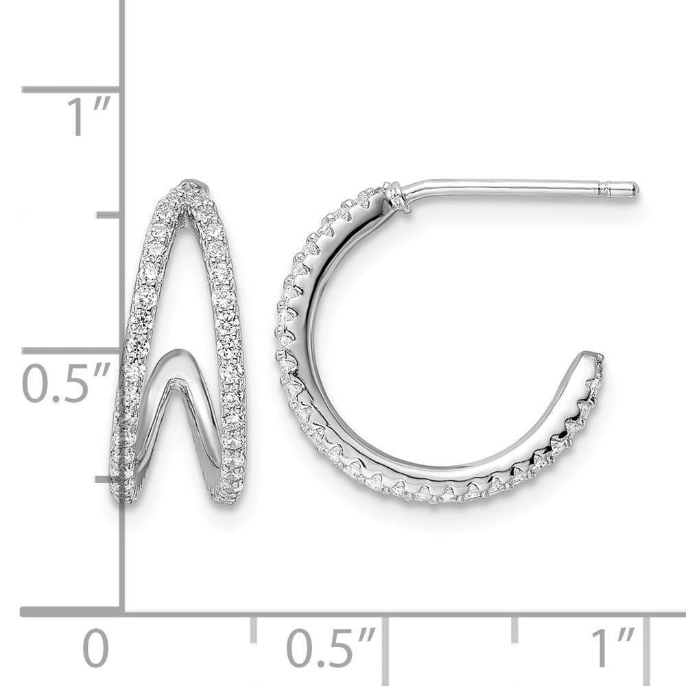 Sterling Silver Polished Rhodium-plated CZ Post Hoop Earrings